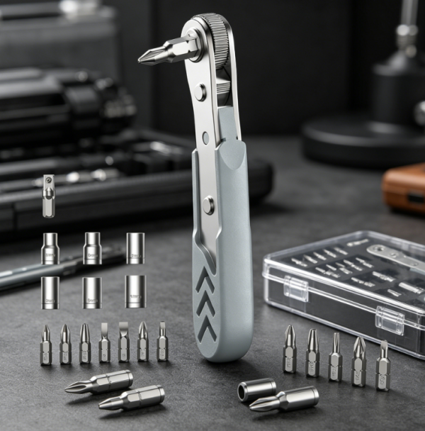 Right Angle Ratchet Screwdriver Set 36 Tooth Bearing Steel Low Profile Tool
