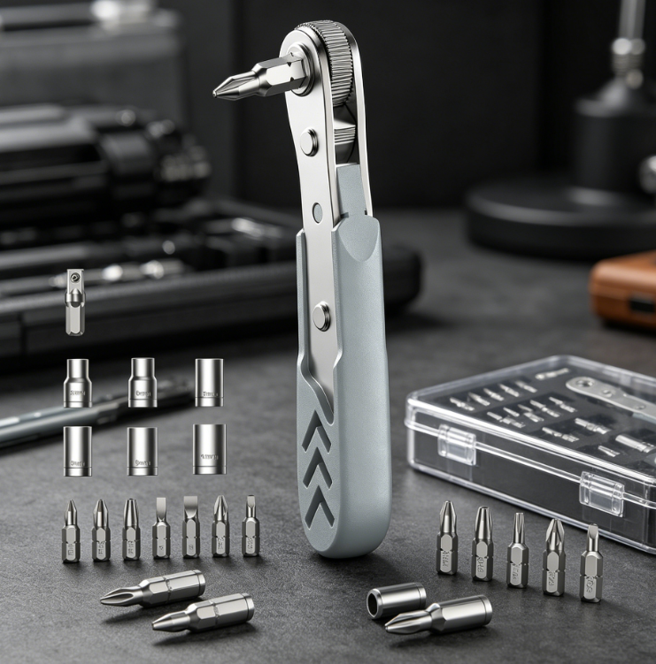Right Angle Ratchet Screwdriver Set 36 Tooth Bearing Steel Low Profile Tool