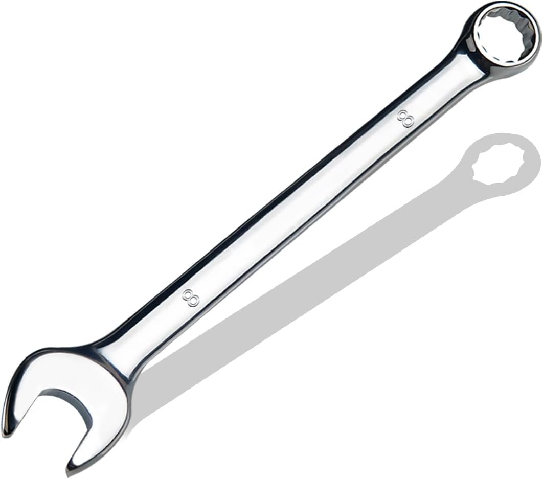 8mm Metric Combination Wrench, Steel with Mirror Polish, 12 Point Design, 15 Degree Offset, Perfect for Auto Repair, Household, Car & Truck Emergency