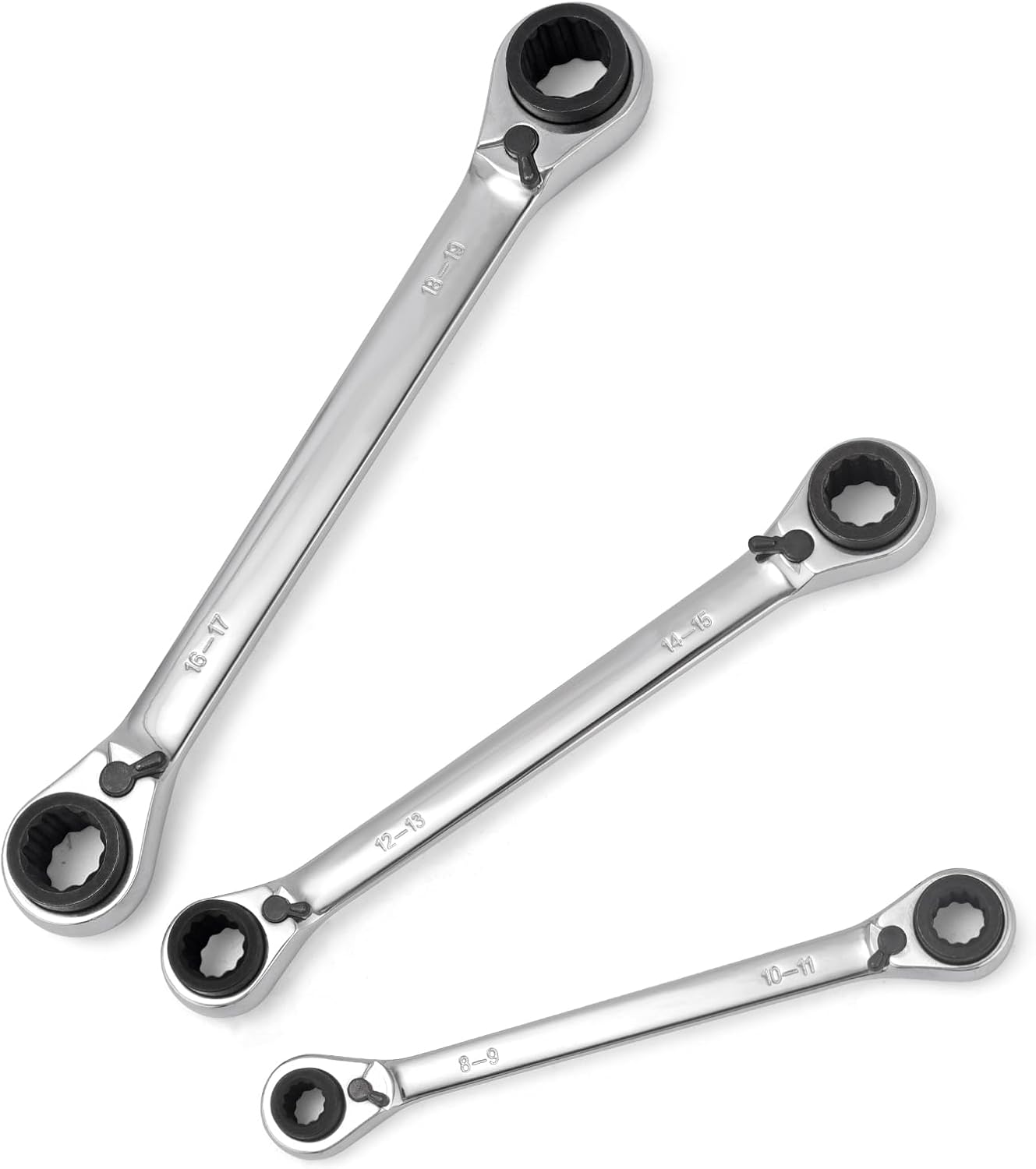 4 IN 1 Ratcheting Wrench Set, Reversible Ratchet Wrench Set Double Tool Box Set Metric 8 19mm 3 Pieces