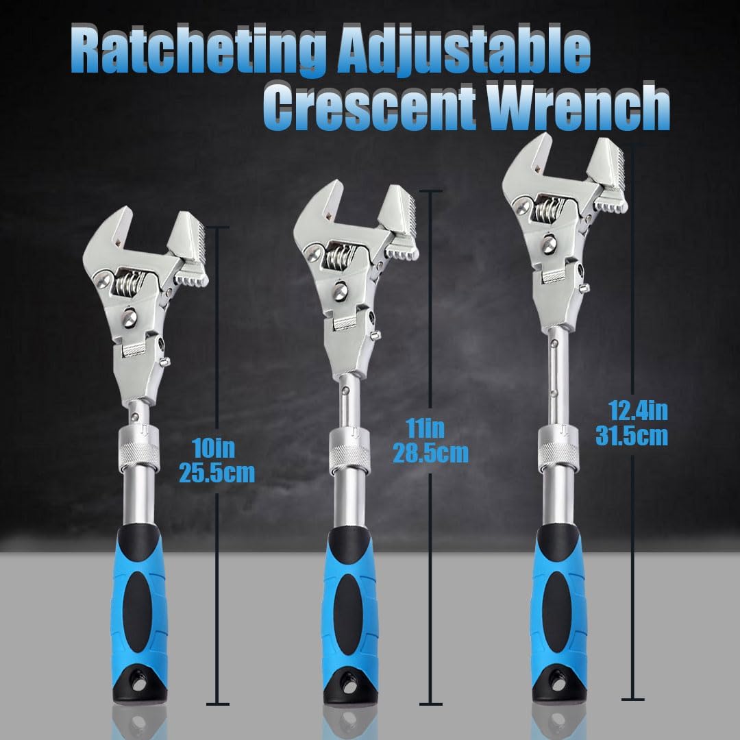 Flex Head Adjustable Wrench, 10 12 4 inch Flexible Retractable Ratchet Crescent Wrench, 180° Rotable for Use in Tight Spaces, Pipe Repair Image 2
