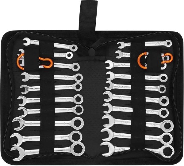 Premium Midget Wrench Set   22 Piece Mini Combination Wrench Set Metric &  Ignition Wrench Sets 4 10mm & 5/32'' to 7/16'' Lightweight Small Carry Pouch