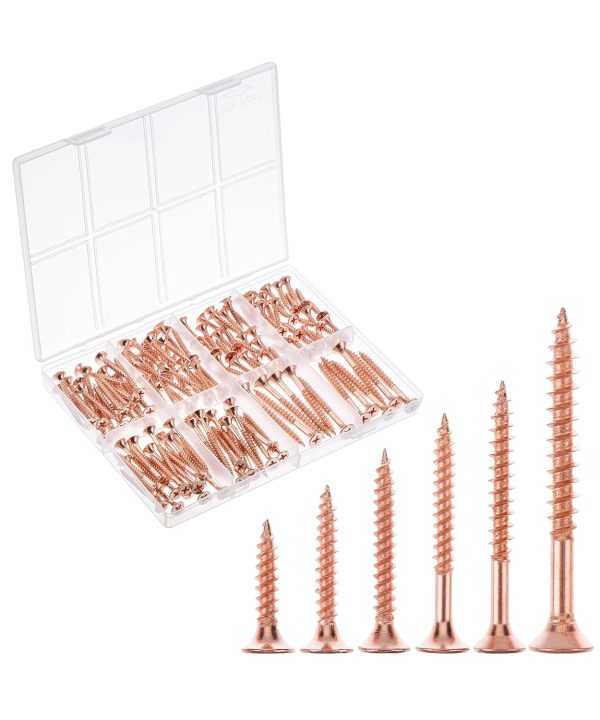Wood Screws Assortment Kit, 152 pcs, 6 Sizes, Rose Gold Wood Screws Phillips Tips, Assorted Screws, Screw Assortment, Screw Set Assortment, Assorted Wood Screws Set, Flat Head Screws