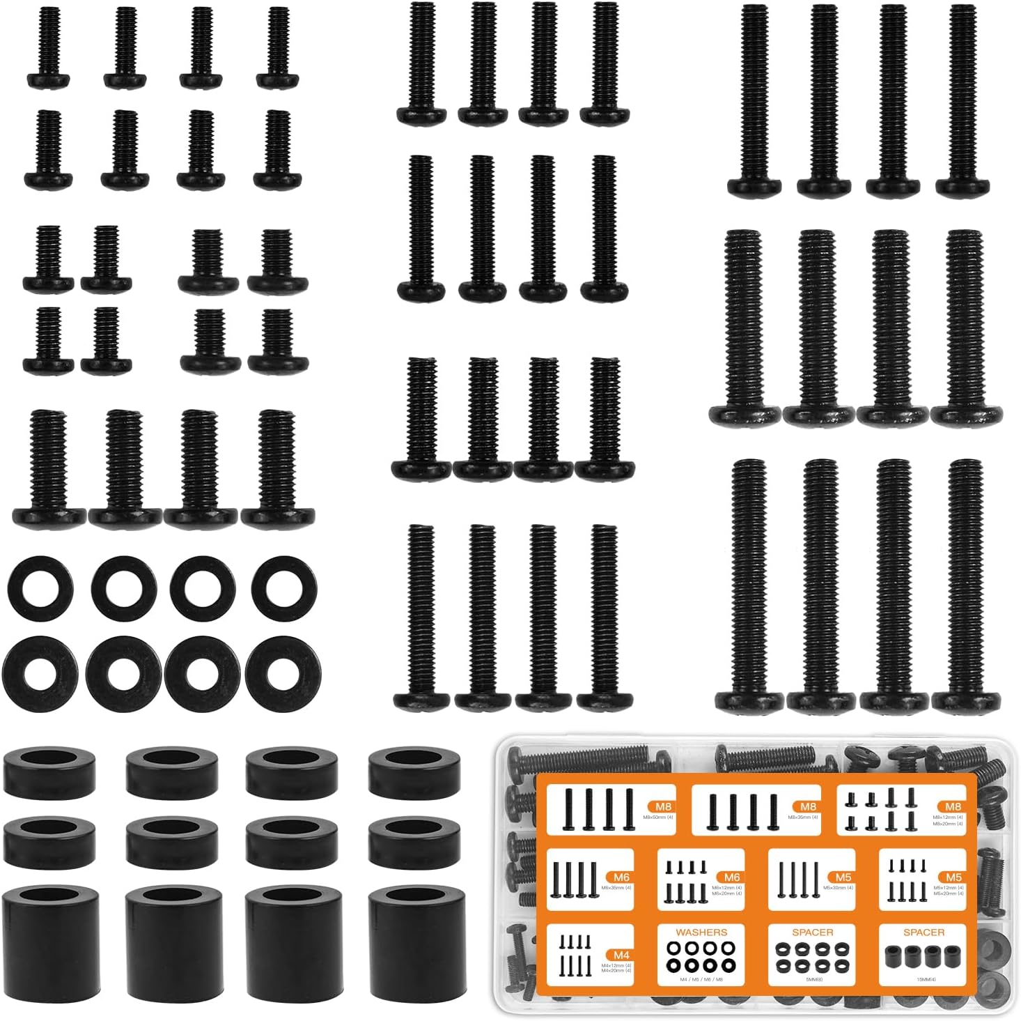 Universal TV Mounting Hardware Screw Kit Set with Box M4 M5 M6 M8 Screws and Washers Spacers, Replacement Screws for TV Mounting, Fits Most TV/Monitor up to 80 inch
