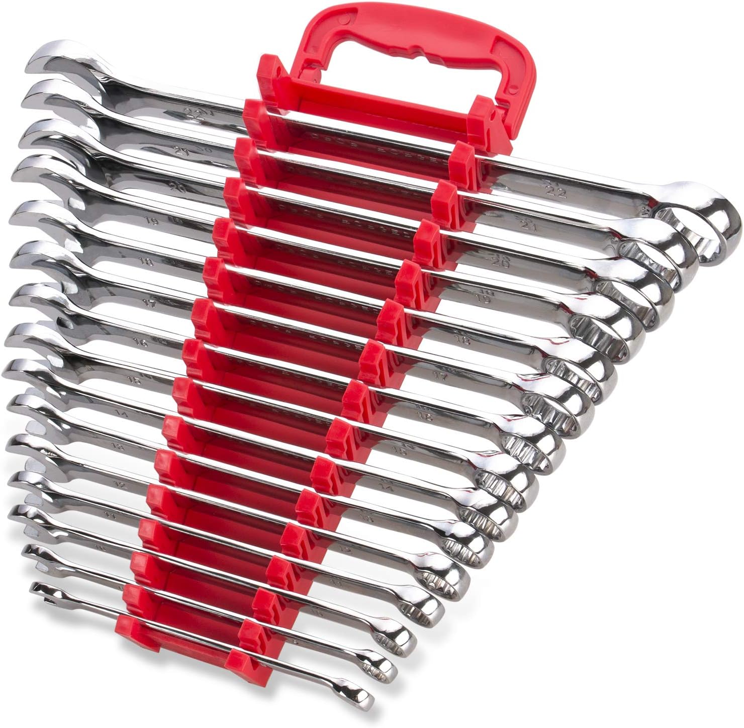 15 Piece Premium Combination Wrench Set, Chrome Vanadium Steel, Long Pattern Design | Include Metric Sizes 8, 9, 10, 11, 12, 13, 14, 15, 16, 17, 18, 19, 20, 21, 22mm with Storage Rack