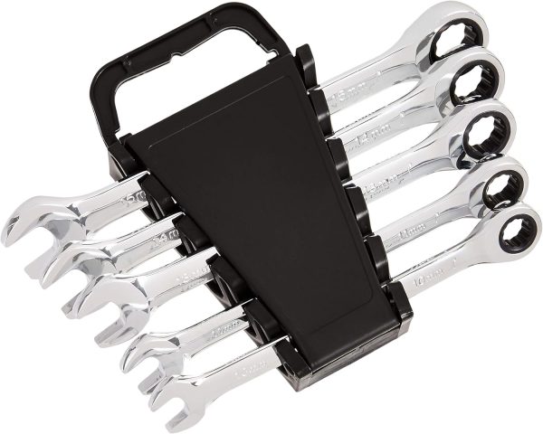 Ratcheting Wrench Set, Metric, 5 Piece, Black/Silver